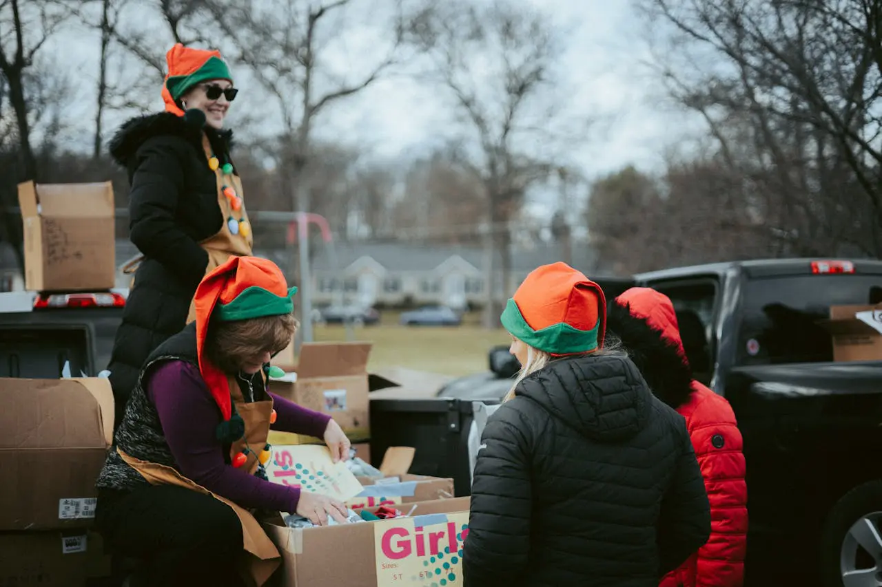 Holiday volunteers preparing to hand out donations to families