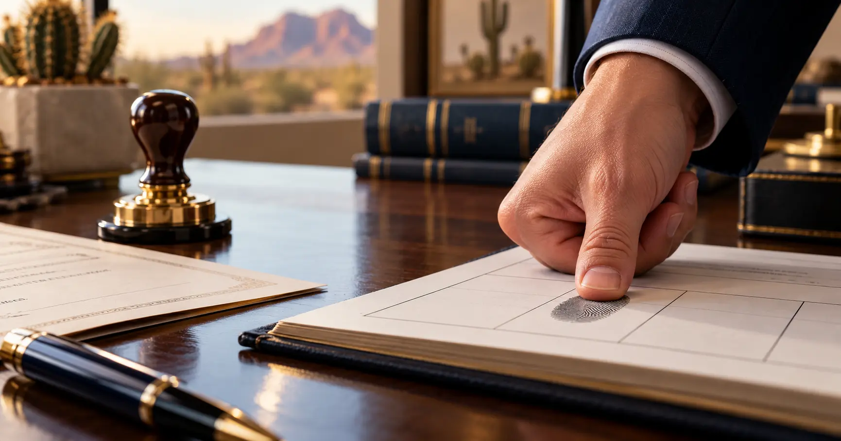 Thumbprint being added to an Arizona notary journal for a legal document