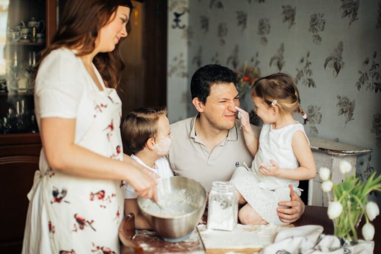 A family baking together at home