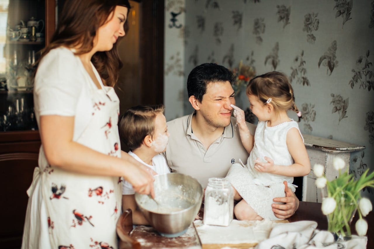 A family baking together at home